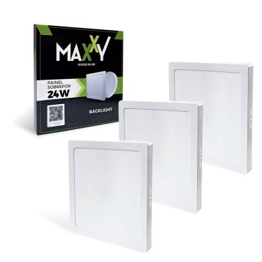 Imagem de 3x Painel Plafon Play Led 24W Quadrado Sobrepor 6500K Fria