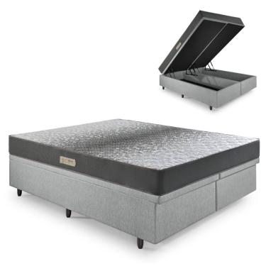 Imagem de Cama Baú Queen 158x198 Courino Linho Cinza com Dual Firm Espuma Ecoflex