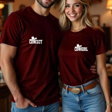 Imagem de Camiseta Afulto Unissex Casal Country Estampa Cowboy e Cowgirl Peito M
