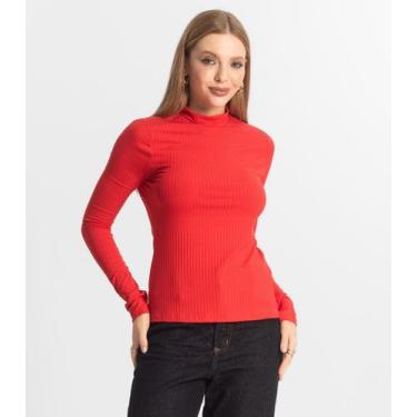 Imagem de Blusa Manga Longa Feminina Canelada Select Vermelho, P, Vermelho