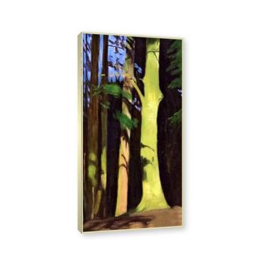 Imagem de Moldura dourada champanhe. Impressões de artistas famosos, (Edge of the Forest 2) por Hans Emmenegger, pôster de reprodução de impressões em tela de paisagem para decoração de casa. 40 x 80 cm - 15,8