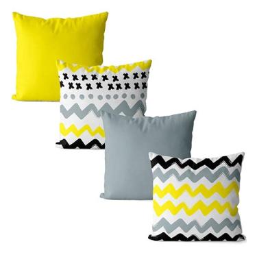 Imagem de Kit 4 capas de almofadas geométrica chevron cinza amarelo e preto 42x42