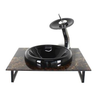 Imagem de Gabinete Vidro Banheiro 50Cm Bancada Marmorizada Marmore