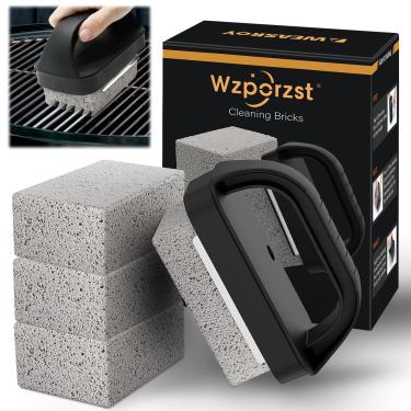 Imagem de Wzporzst Bloco de limpeza de tijolos de grelha para churrasqueira, tijolos de pedra de limpeza de grelha resistente com alça, pedra de limpeza de pedra-pomes para remover churrascos, piscina, pia (pacote com 4)
