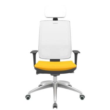 Imagem de Cadeira Office Brizza Tela Branca Com Encosto Assento Poliéster Amarel
