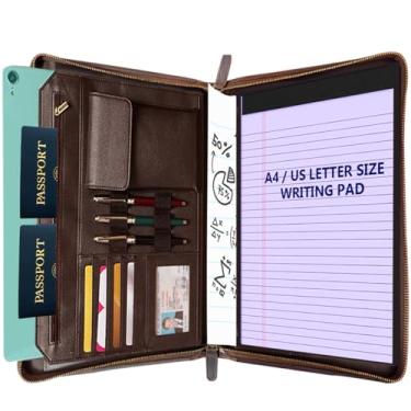 Imagem de STAR VISTA Pasta de couro bovino de flor integral flamingo, pasta com zíperes YKK duplos, fichário para notebook A4/Pad, capa para tablet de 13 polegadas e telefone de 6,8 polegadas, negócios,