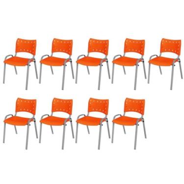 Imagem de Kit 9 Cadeira Iso Base Cinza Escola, Igreja, Escritorio Laranja