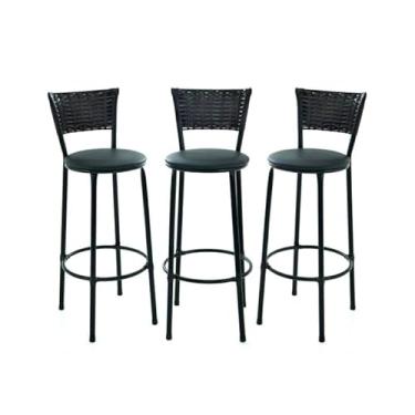 Imagem de 3 banquetas alta de cozinha junco Café bancada balcão bares área gourmet (3.BQ.ALTA.CAFE/PRETO)
