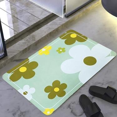 Imagem de Tapete De Banheiro Quadrado Absorve Água Antiderrapante Secagem Rápida 38x58cm (FLOR VERDE)