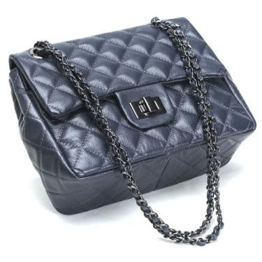 Imagem de Bolsa Feminina Couro Legitimo Matelassê Média - Cosenza, Azul marinho 