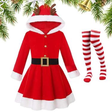 Imagem de Vestido de fantasia para meninas | Fantasia de Natal com chifres, vestido infantil para dramatização, moda sazonal