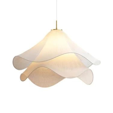 Imagem de Moderno De Tecido Pendente De Tecido, Tecido De Pétala De Tecido Creme Luz, Lustre De Flor Da Fazenda Moderna De Duas Camadas, Para Sala De Jantar, Quarto, Ilha De (Size:40cm/15.75in,Color:Luz branca)