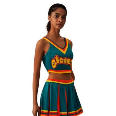 Imagem de Nahzsai Womens Cheerleader Costume Dress Adult 2 Piece Cheerleading Crop Top Skirt Halloween Cosplay Uniform Set 3XL