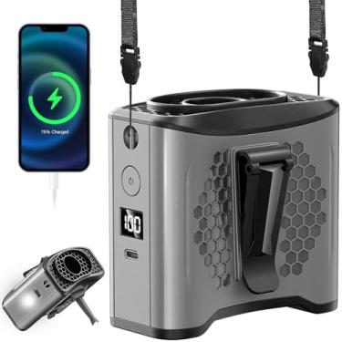 Imagem de LAMBRI Ventilador de cintura portátil com clipe para camisa ventiladores 10000mAh-24H clipe legal cinto vestível ventiladores pessoais recarregável, ventilador de pescoço de 4 velocidades mãos livres