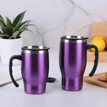 Imagem de Caneca Térmica Parede Dupla em Aço Inox Roxa 550ml com Alça Ergonômica - Estilo Liso