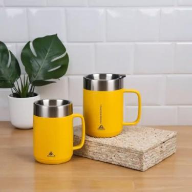 Imagem de Caneca Térmica Parede Dupla em Aço Inox Amarela 700ml com Tampa Hermética - Estilo Casual