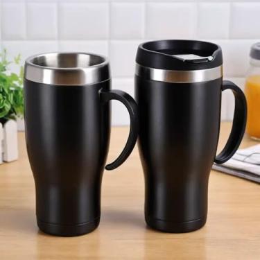 Imagem de Caneca Térmica Parede Dupla em Aço Inox Preta 650ml com Tampa Flip - Estilo Esportivo