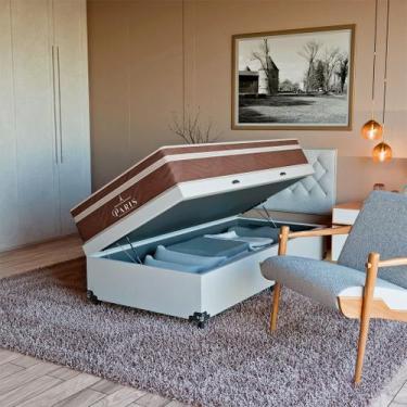 Imagem de Cama Box Baú Solteiro Branco + Colchão Paris Molas Ensacadas - eShop c