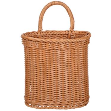 Imagem de SEWACC Cesta de armazenamento suspensa de tecido, recipiente de plástico montado na parede, marrom, 26 x 16 x 12 cm, guarda alho vegetal, organizador de banheiro de cozinha