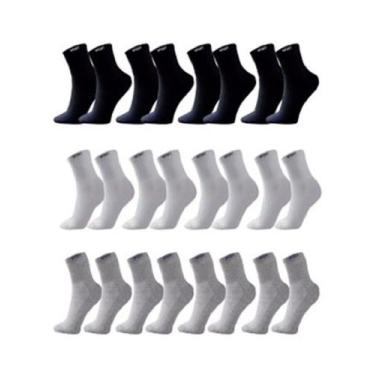 Imagem de Kit 12 Pares Meias 3 cores Brancas Cinzas e Pretas Cano Alto Longo Spo