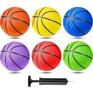 Imagem de HyDren Pacote com 6 bolas de basquete de borracha tamanho oficial bolas de cesta com bomba para crianças, jovens, meninos, meninas, adulto, interior, exterior, escola, jogo de basquete, prática de