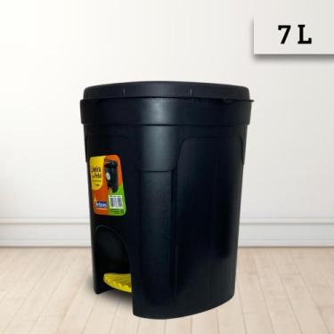 Imagem de Lixeira com Pedal 7 litros Preta Plastica para Banheiro Sala Cozinha Q