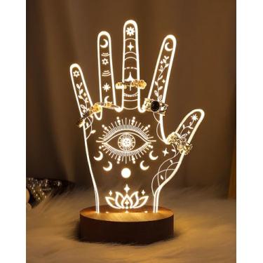 Imagem de Attivolife Suporte de anel de LED com olho turco – Organizador de joias de acrílico em forma de mão, pulseira e mostrador de anel, presente perfeito para amigas e amigas