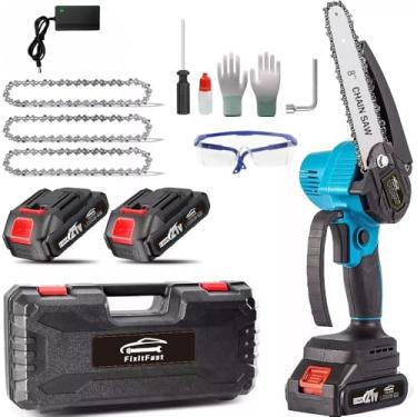 Imagem de FINYQBET Mini Sem Fio Motosserra de Mão de 8 Polegadas,com 2 Baterias 21V, motosserra portátil com motor sem escova, Ideal para Poda de Árvores, Jardinagem e Trabalhos em Fazendas (100-240V)