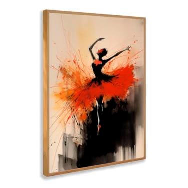 Imagem de Quadro Decorativo Bailarina Abstrata Saia Vermelha Dança Elegante Movimento Arte Expressiva Estilo Criativo Com Moldura