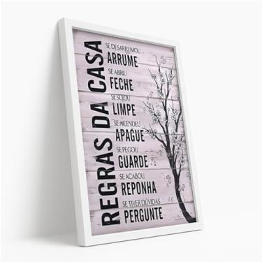 Imagem de Quadro Decorativo Regras da Casa Frases Organizadoras Parede Divertida Criativa Entrada Corredor Família Com Moldura