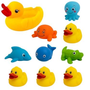 Imagem de Kit Brinquedos de Banho para Bebê, 10 Unidades, Bichinhos Aquáticos em Vinil Macio, Multicolorido