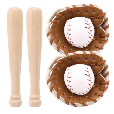 Imagem de Mini Conjunto de Beisebol, Taco de Beisebol em Miniatura Luva e Bola Acessórios para Casa Bonecas Minúsculas para Enfeites Bolo Decoração Esportiva Expositores Mesa (Cáqui)