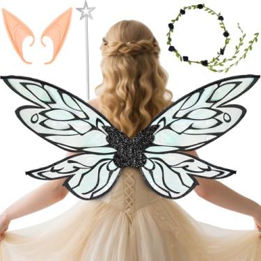 Imagem de Conjunto de fantasia de asas de fada para adultos, mulheres e meninas, Preto, 33.8"x13.8"