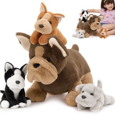 Imagem de Bicho de pelúcia MoriSmos, buldogue francês com bebês de 45 cm