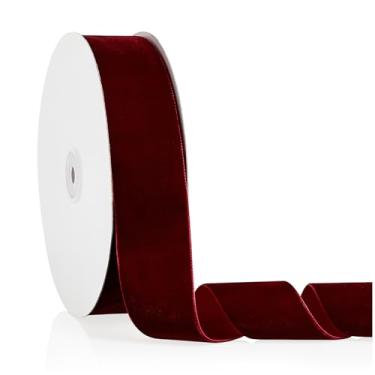 Imagem de Fita de veludo bordô 3,8 cm x 20 metros, fita de Natal perfeita para decoração de guirlanda de árvore de Natal, enfeites de artesanato artesanal, embrulho de presente e fabricação de laços