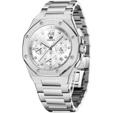 Imagem de OLEVS Relógios masculinos Diamond Luxury Fashion Big Face pulseira de aço inoxidável à prova d'água luminosos relógios de pulso masculinos, 3626: mostrador prateado
