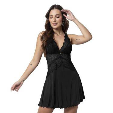 Imagem de Camisola Feminina Rendada Sexy Lingerie Sensual Poliamida Moda Feminin