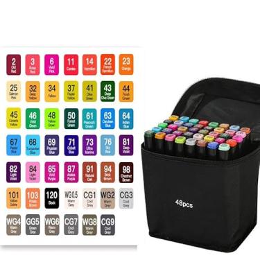 Imagem de Canetas Marcador Permanente Canetinhas Ponta Dupla para Desenhos Profissional 12, 24, 36, 48, 60, 80,100,120, 168, 204 Cores Conjunto (48)