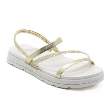 Imagem de Sandália Plataforma Dourado Cristal Salto Flatform Conforto Moleca Pap