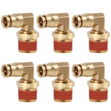 Imagem de 6 peças DOT Encaixe de freio a ar de latão de pressão rápida, encaixe de freio a ar de latão Kalolary 90 graus DOT acessórios de linha 3/20.3 cm OD × 1/5.1 cm NPT acessórios de linha de freio a ar kit