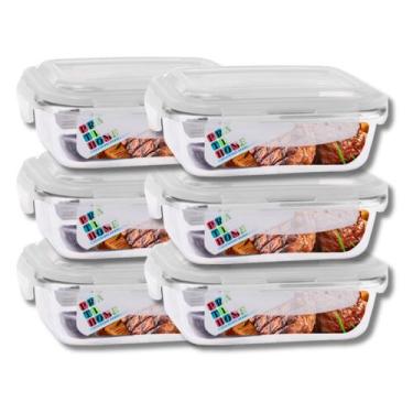 Imagem de Jogo 6 Potes Vidro Retangular 1040ml Tampa Com Travas Resistentes - Pr