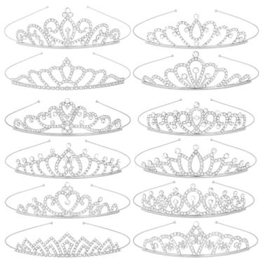 Imagem de Pacote com 12 tiaras femininas com coroa de princesa com strass, coroa a granel, pequena tiara para mulheres, aniversário, Natal, casamento, formatura, One Size, liga metálica, Liga metálica.