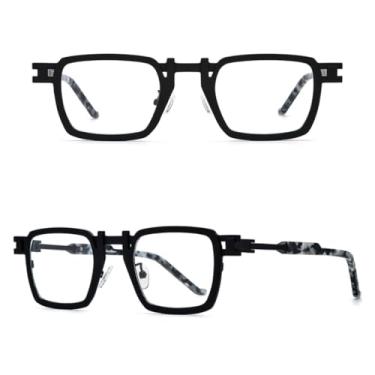 Imagem de VFDHN Armação de óculos de titânio puro, moda masculina, vintage, óculos de grau feminino, retrô (preto)