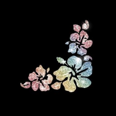 Imagem de Decalque de carro com três flores pequenas cintilantes autoadesivo PVC glitter adesivo para carros, caminhões, motocicletas, capa de porta multidecoração adesivo (colorido)