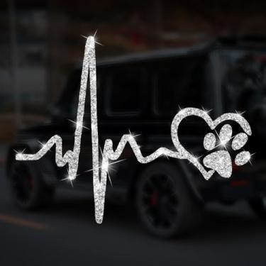 Imagem de Adesivo decalque brilhante com glitter de PVC com pegadas de batimento cardíaco cintilante para carros, laptops, caminhões, motocicletas, parede, janela, bagagem, capa de arranhão, porta