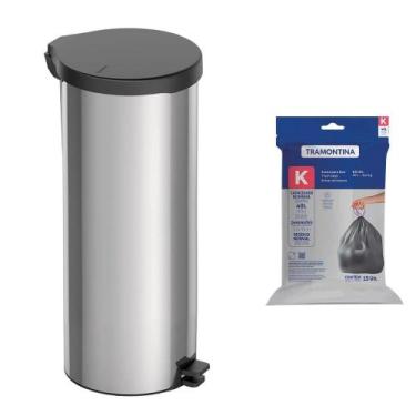 Imagem de Lixeira Tramontina New com Pedal 30L Redonda Inox Polido + Saco de Lix