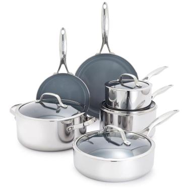 Imagem de Jogo de Panelas e Frigideiras GreenPan Valencia Pro em Aço Inox com Revestimento Antiaderente Cerâmico, 10 peças,Indução,Livre de