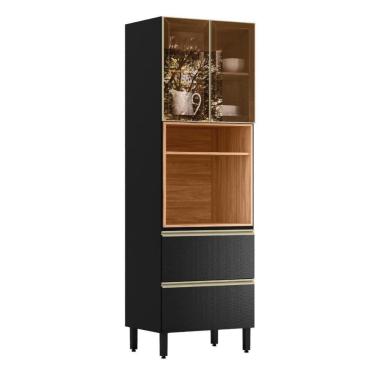 Imagem de Paneleiro Proença 70cm 1 Forno 2 Portas Vidro Reflecta E 2 Gavetas Nogueira Touch-carbono - Demartêz