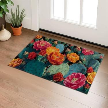 Imagem de SIMFEP Tapete de porta interior com flores de cacto, suculentas botânicas bem-vindas, 74 cm x 43 cm, tapete não tecido, tapete antiderrapante para porta da frente, varanda, banheiro, cozinha