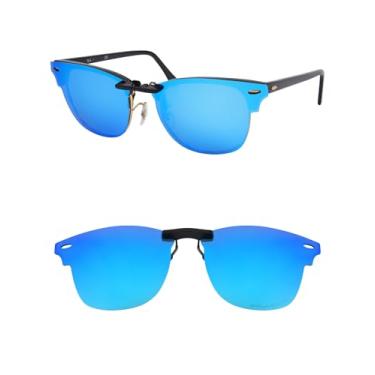 Imagem de HILEEN Óculos de sol polarizados com clipe para Ray-Ban Clubmaster RB3016 51-21 para homens e mulheres proteção UV - azul gelo